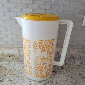 Vintage Retro White & Yellow Pitcher With Floral Design